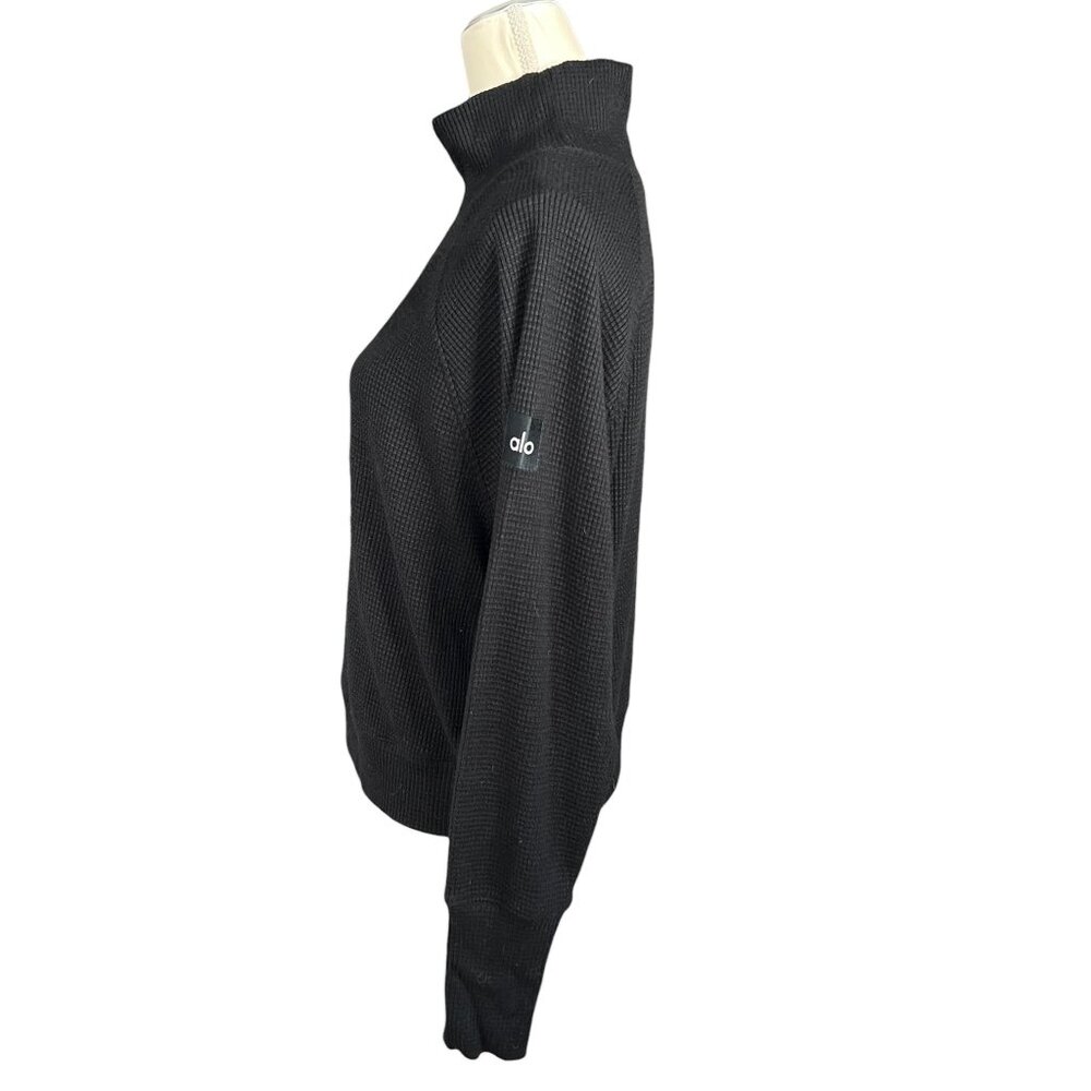 Alo Women's Waffle Weekend Escape Mock Neck Long Sleeve Black Size Medium - Picture 2 of 7